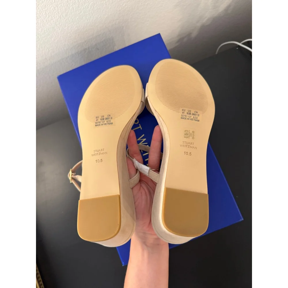 Women's Stuart‎ Weitzman Golden Beige Suede Wedge Sandals Size 10.5 - Picture 7 of 10